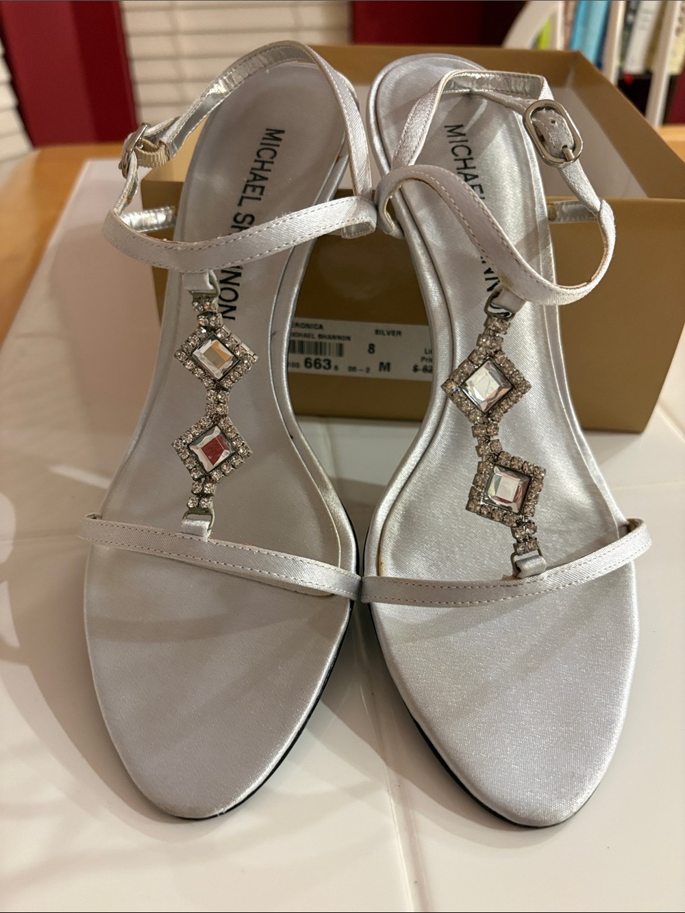 Michael Shannon Silver Jeweled T-Strap Sandals